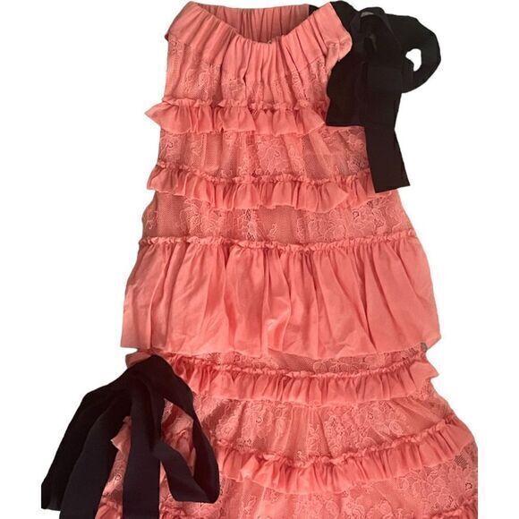 Brognano Salmon Pink Ruffled Lace Halter‎ Dress Romantic Tiered Size US 6 IT 42 - Picture 2 of 15